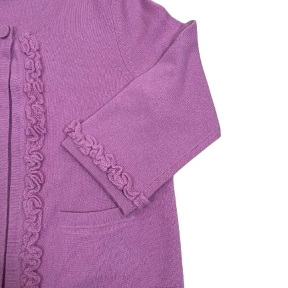 LORD & TAYLOR Cashmere Lavender Cardigan Sweater w/Ruffle Hem, 1 Button, EUC - Picture 6 of 10